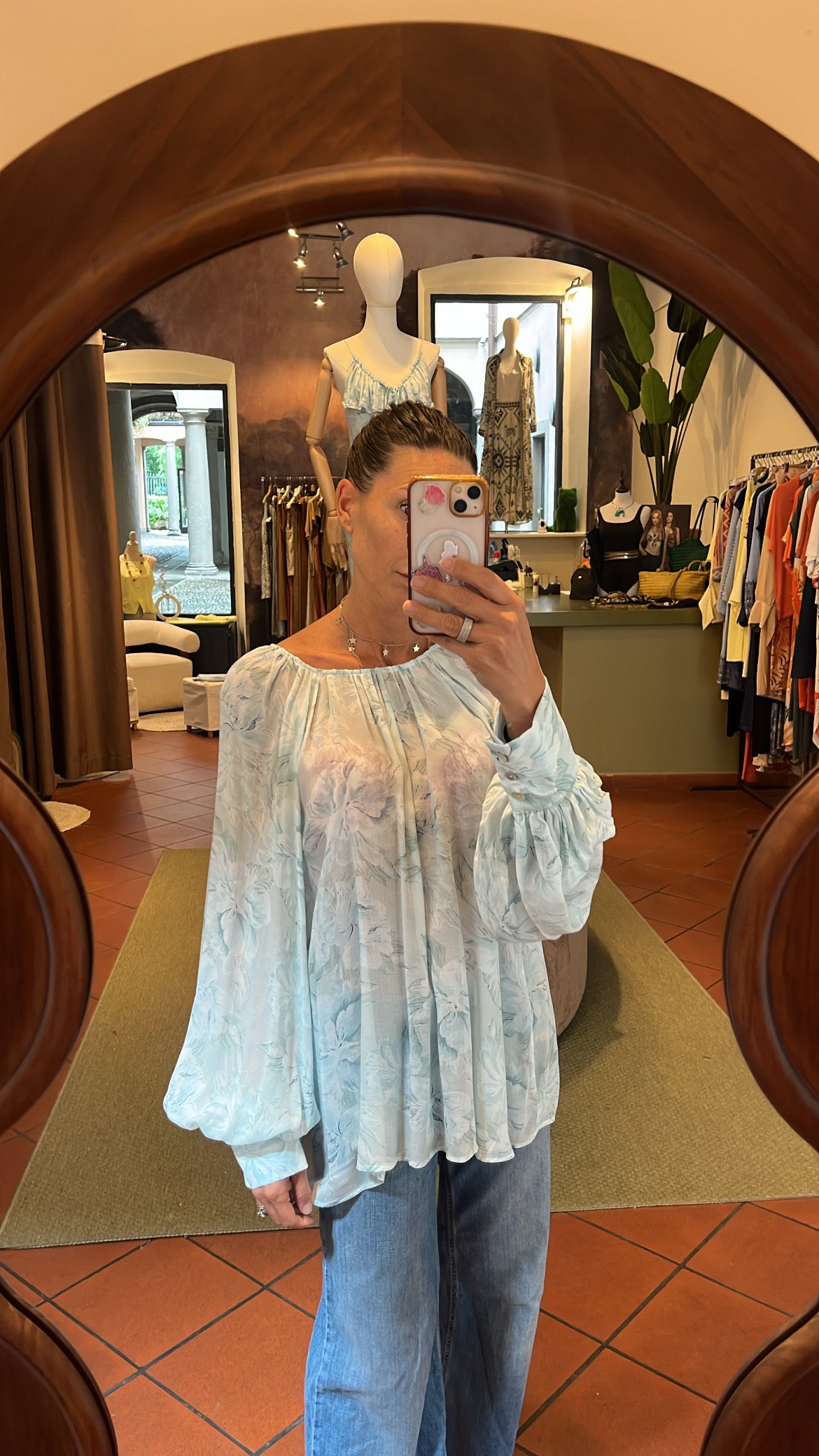 Camicia floreale turchese